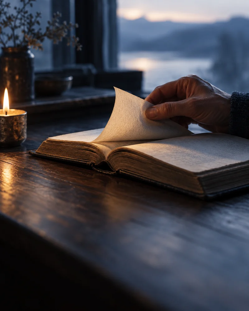Livro de estudo e uma vela sobre uma mesa